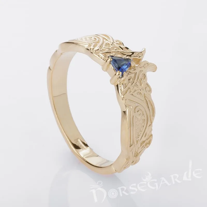 Handcrafted Celtic Ravens Gemmed Band - Gold with Gem