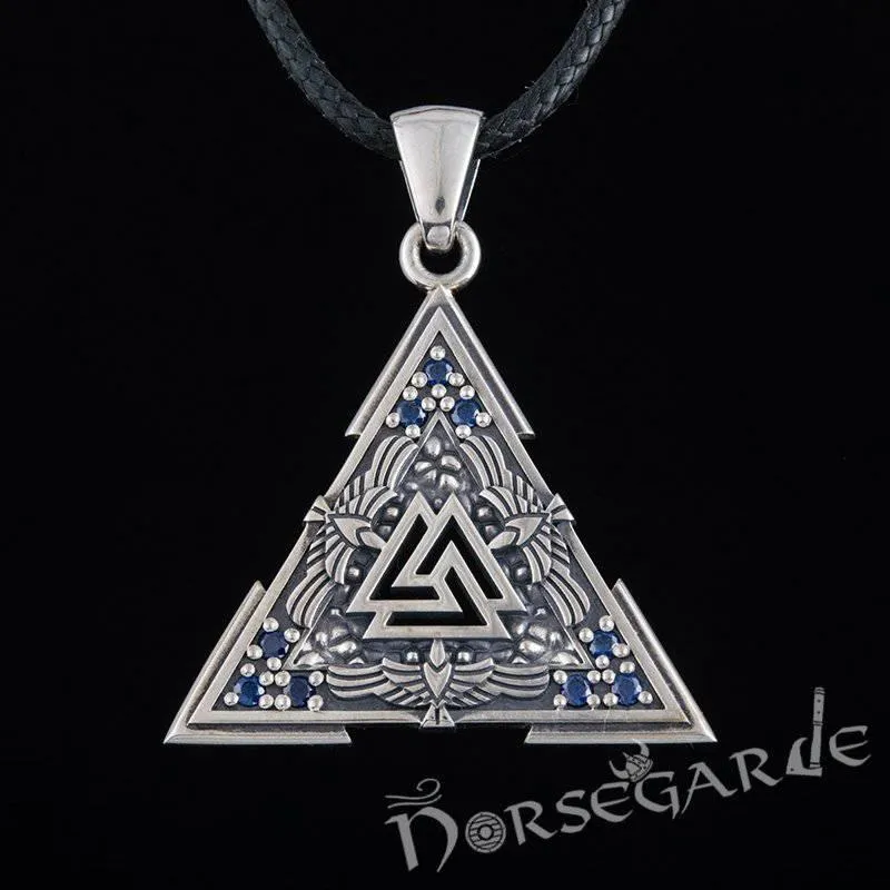 Handcrafted Gemmed Raven Valknut Pendant - Sterling Silver