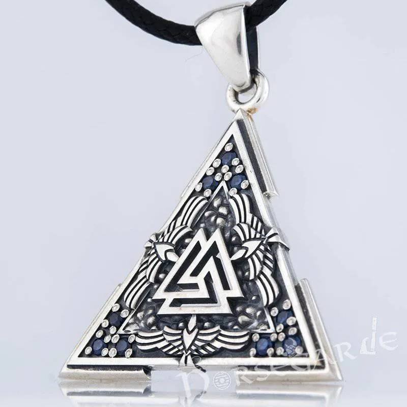 Handcrafted Gemmed Raven Valknut Pendant - Sterling Silver