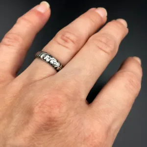Handmade 4mm Sterling Silver Victorian Botanical Patterned Ring Band