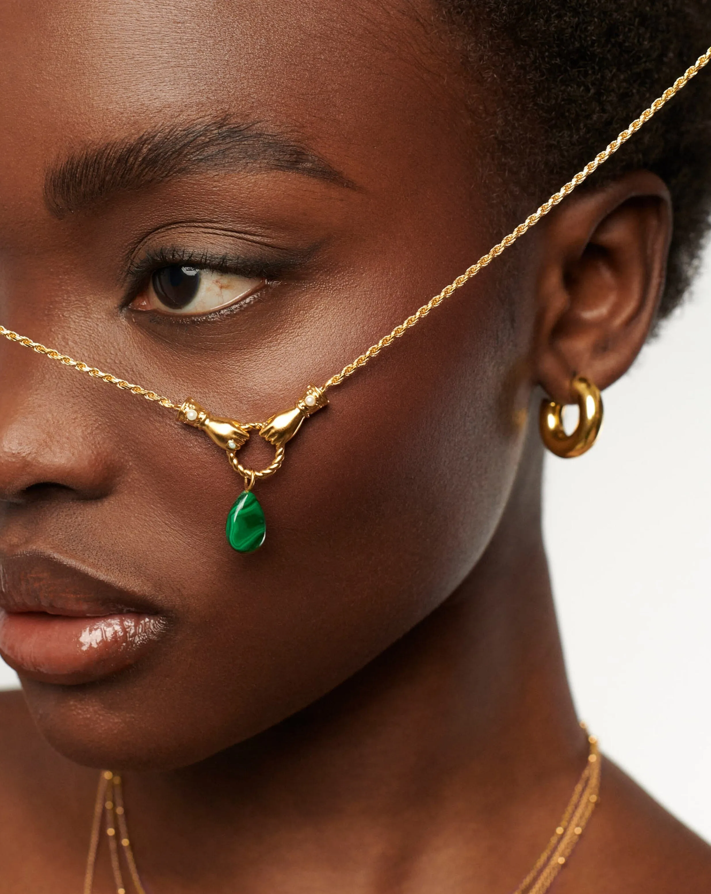 Harris Reed In Good Hands Drop Pendant Necklace | 18k Gold Plated/Malachite & Pearl