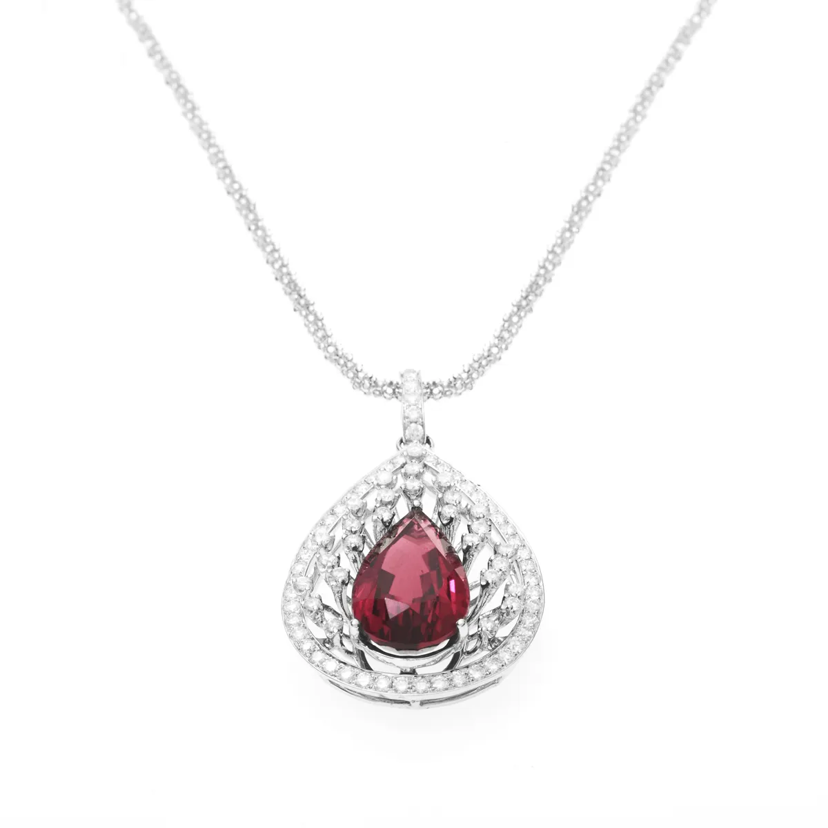 Hibiscus - Red Tourmaline & Diamond Necklace