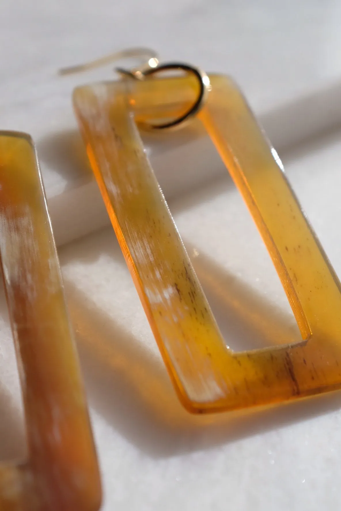 Hue 16K Gold Plated Rectangular Honey-Colored Buffalo Horn Earrings