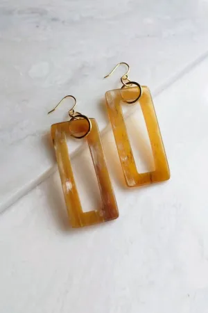 Hue 16K Gold Plated Rectangular Honey-Colored Buffalo Horn Earrings