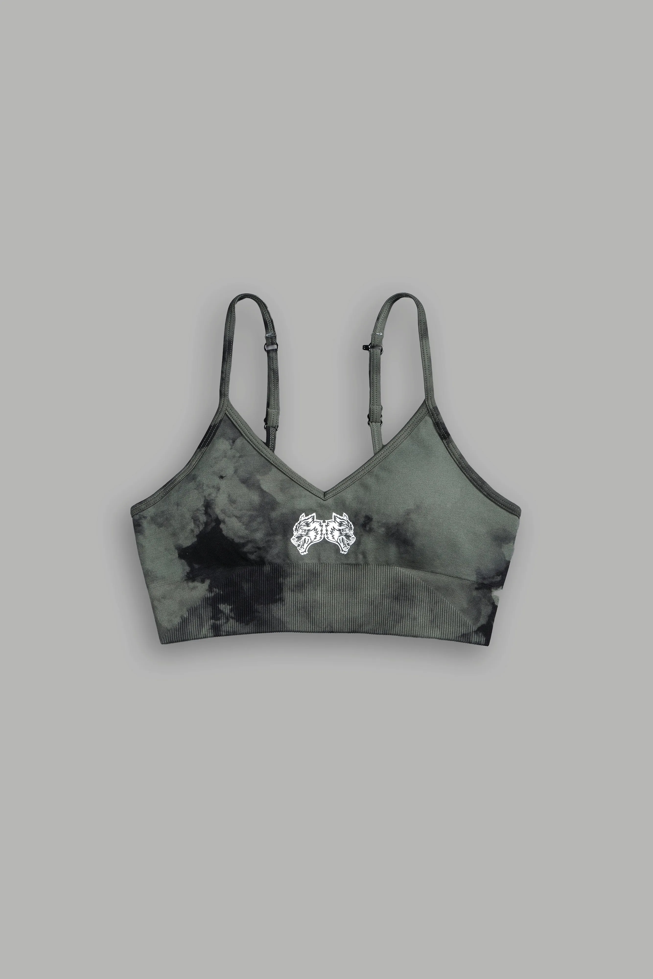 IYKYK "Everson Seamless" Sports Bra in Hunter Green Ghost Clouds
