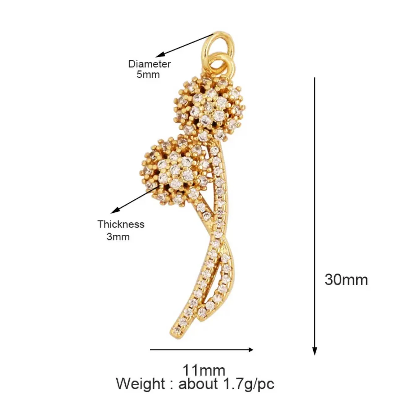 Large Pave Dandelion Charm For Charm Bar & Charm Necklaces