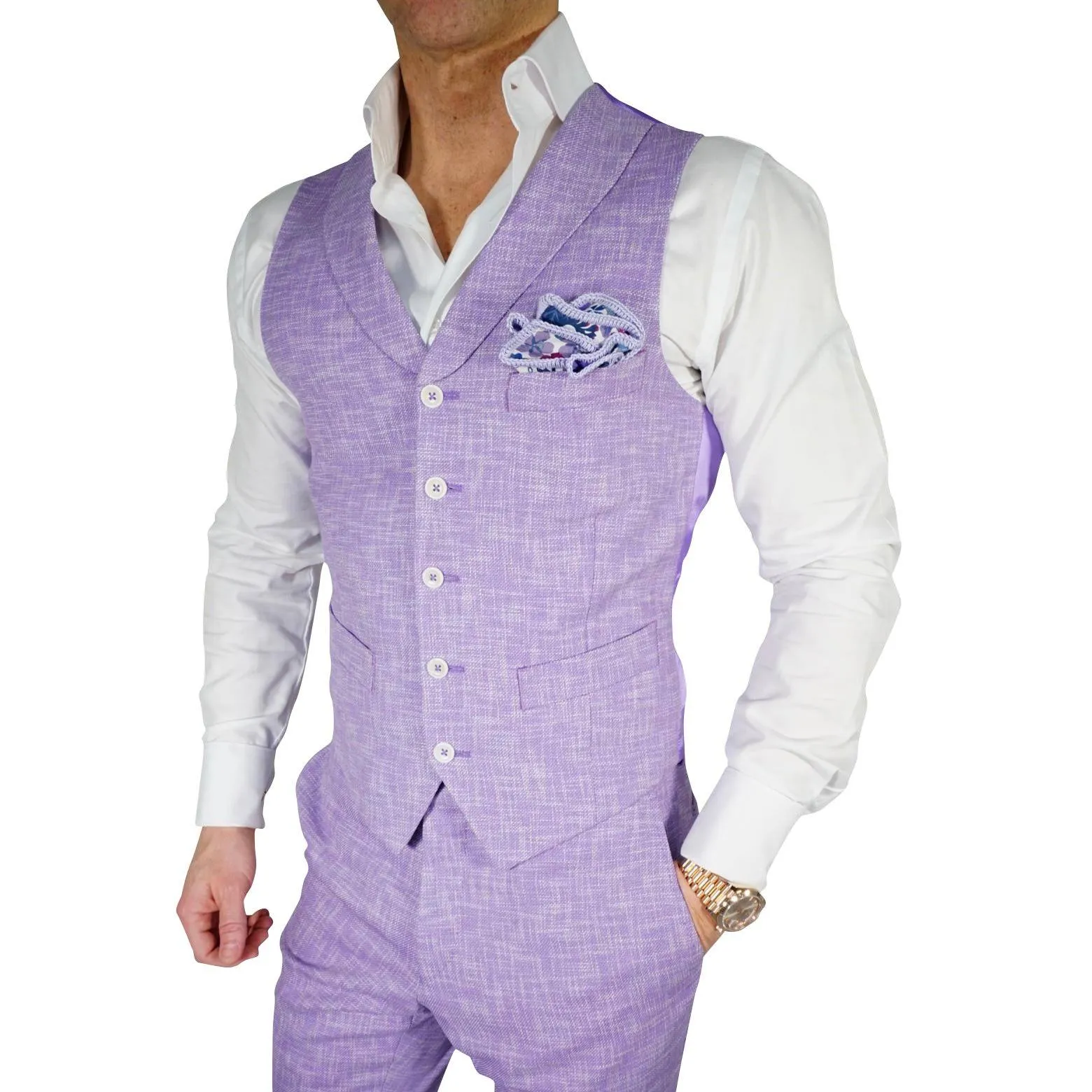 Lavender Lino Tweed Ciottoli Waistcoat  @ The Vault