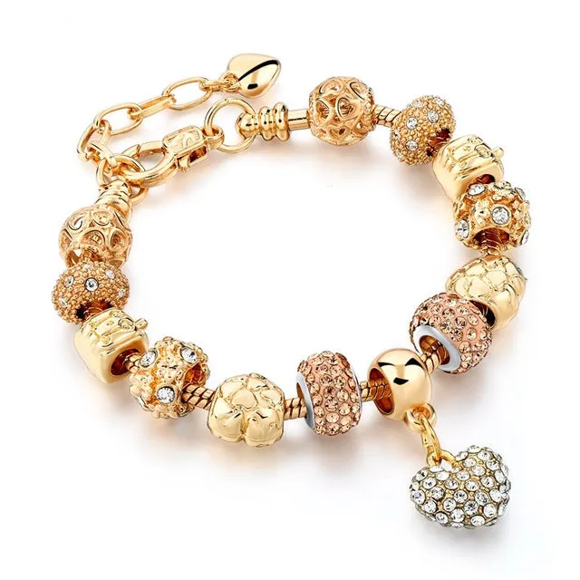 LongWay Luxury Crystal Heart Charm Bracelets & Bangles Gold Color Bracelets For Women Femme Jewellery Pulseras Mujer Sbr160056