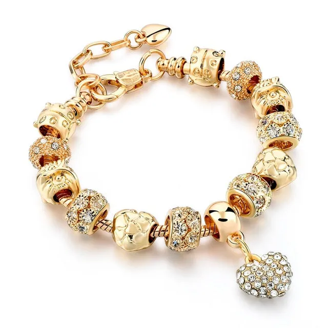 LongWay Luxury Crystal Heart Charm Bracelets & Bangles Gold Color Bracelets For Women Femme Jewellery Pulseras Mujer Sbr160056