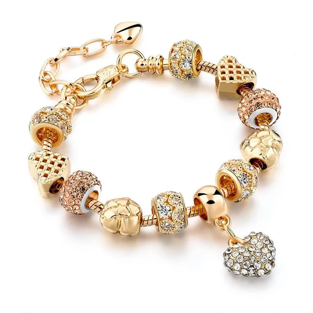 LongWay Luxury Crystal Heart Charm Bracelets & Bangles Gold Color Bracelets For Women Femme Jewellery Pulseras Mujer Sbr160056