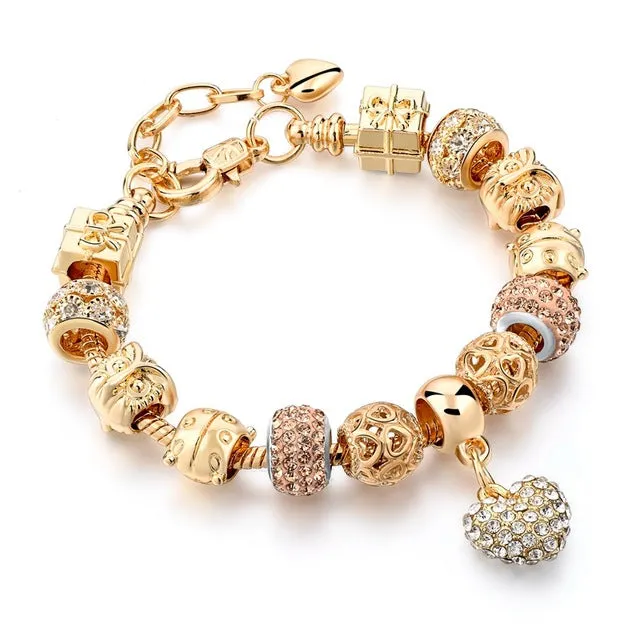 LongWay Luxury Crystal Heart Charm Bracelets & Bangles Gold Color Bracelets For Women Femme Jewellery Pulseras Mujer Sbr160056