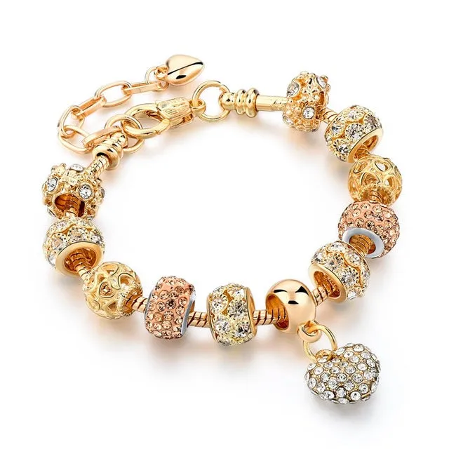 LongWay Luxury Crystal Heart Charm Bracelets & Bangles Gold Color Bracelets For Women Femme Jewellery Pulseras Mujer Sbr160056