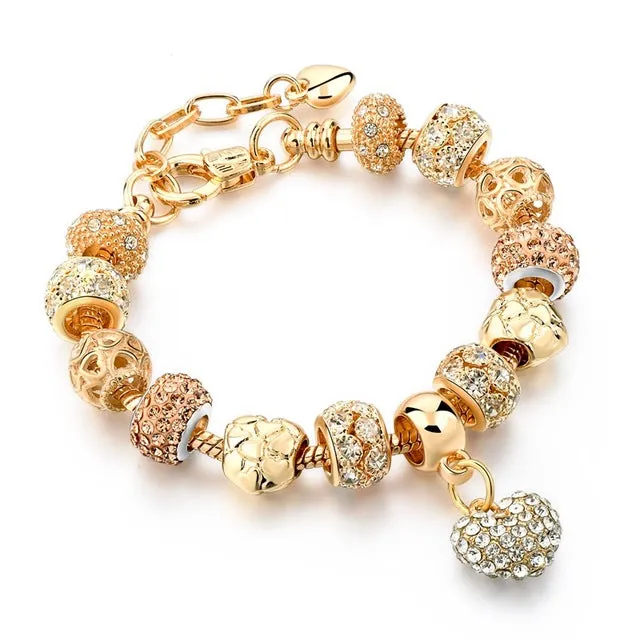 LongWay Luxury Crystal Heart Charm Bracelets & Bangles Gold Color Bracelets For Women Femme Jewellery Pulseras Mujer Sbr160056