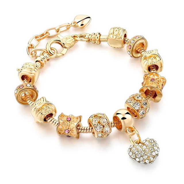LongWay Luxury Crystal Heart Charm Bracelets & Bangles Gold Color Bracelets For Women Femme Jewellery Pulseras Mujer Sbr160056