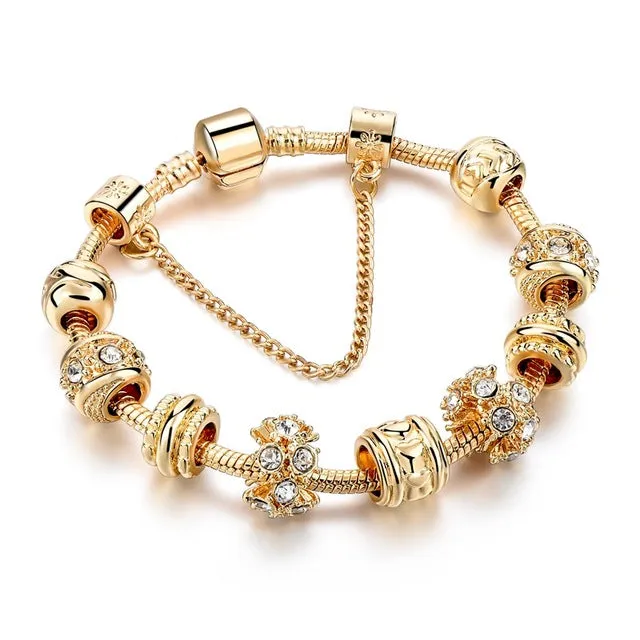 LongWay Luxury Crystal Heart Charm Bracelets & Bangles Gold Color Bracelets For Women Femme Jewellery Pulseras Mujer Sbr160056