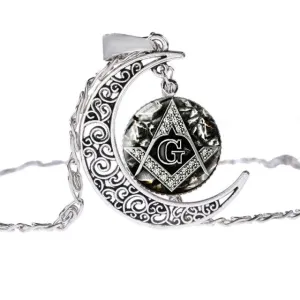 Master Mason Blue Lodge Necklace - Black & Silver Moon Shaped