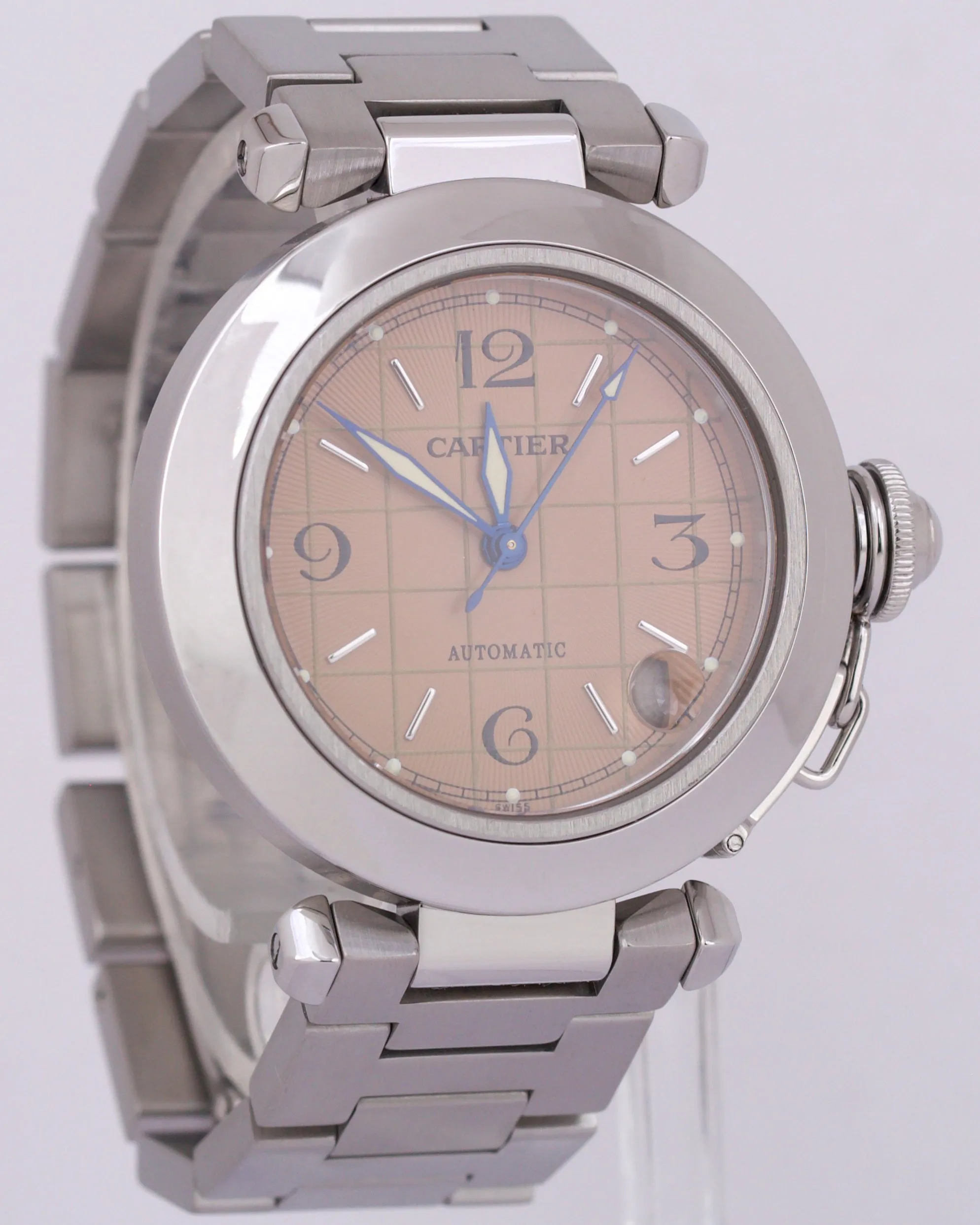 MINT Cartier Pasha 2324 Stainless Steel SALMON Arabic Date Automatic 35mm Watch