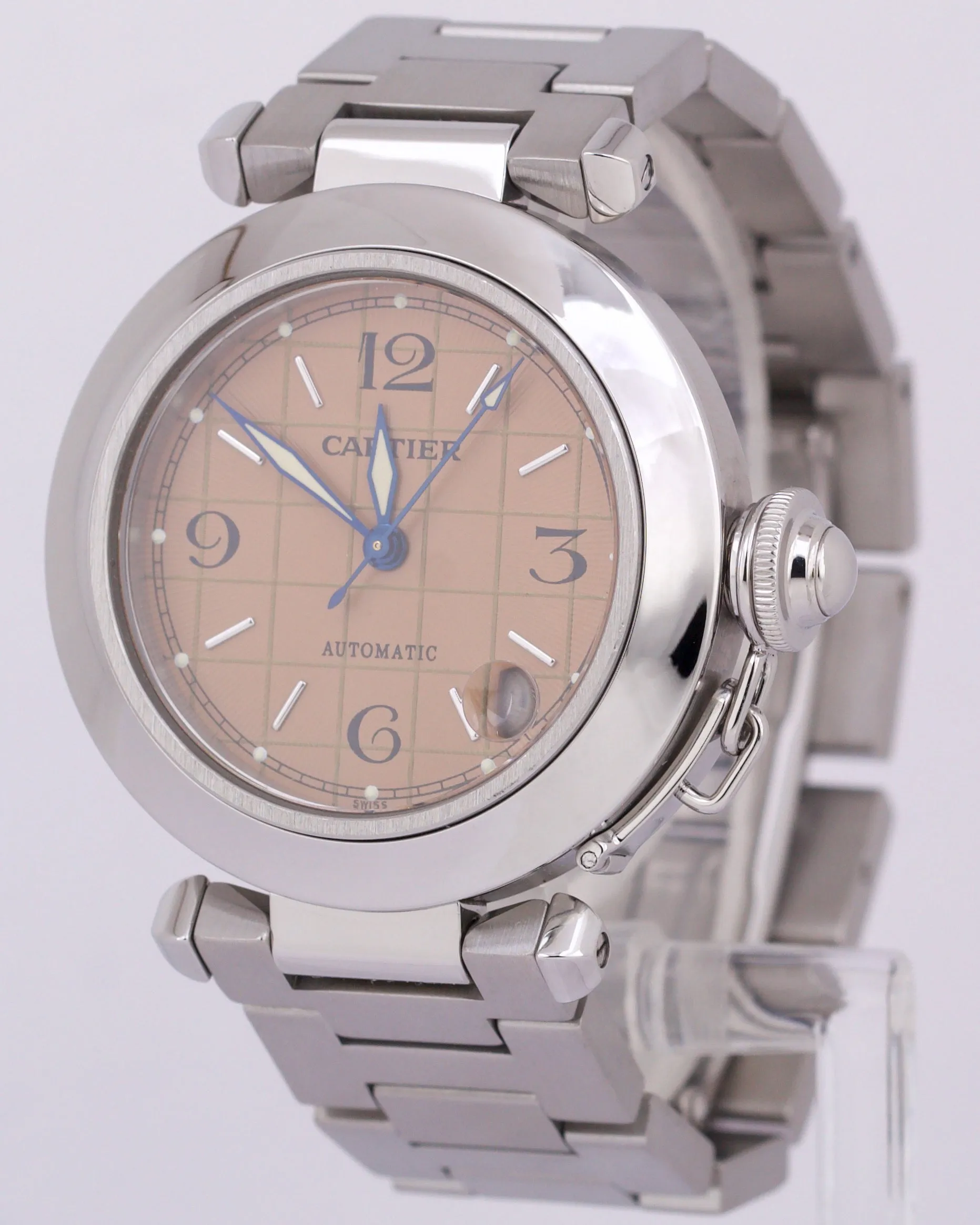 MINT Cartier Pasha 2324 Stainless Steel SALMON Arabic Date Automatic 35mm Watch