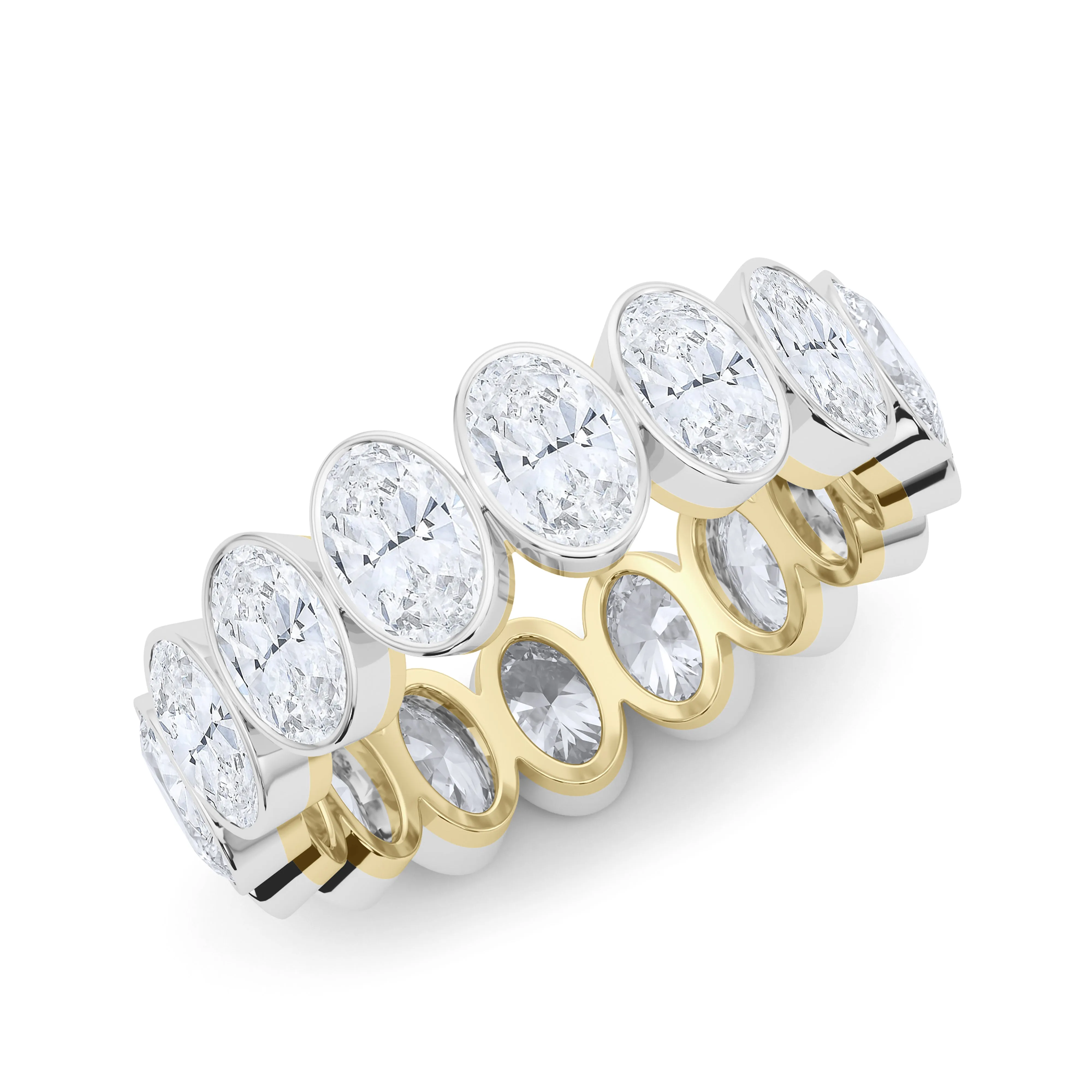 Mixed Metal Oval Bezel Diamond Eternity Band
