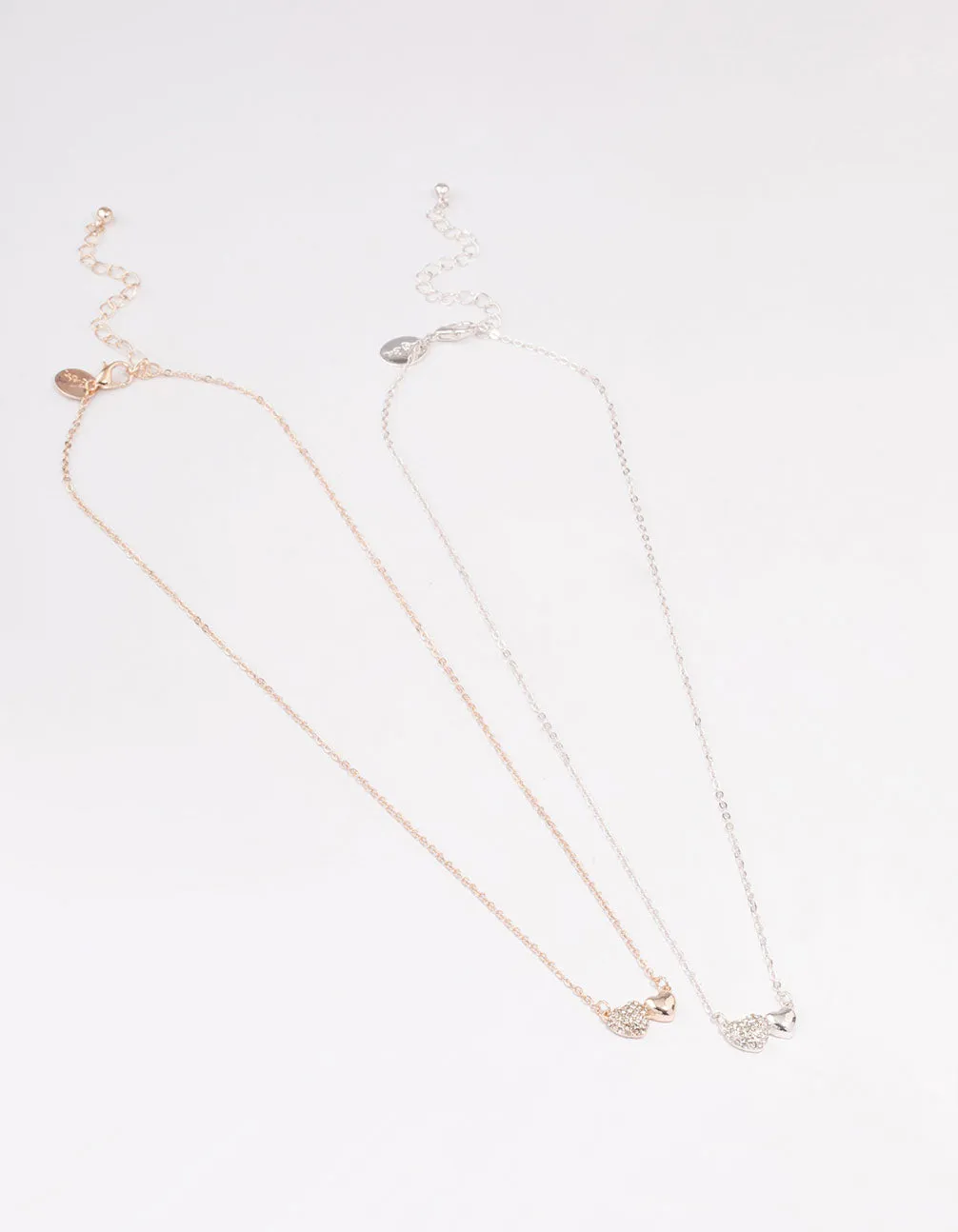 Mixed Metal Pave & Polished Heart Necklace Pack