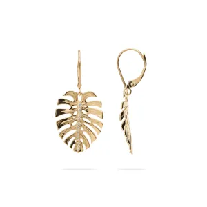 Monstera Earrings in Gold with Diamonds - 23mm