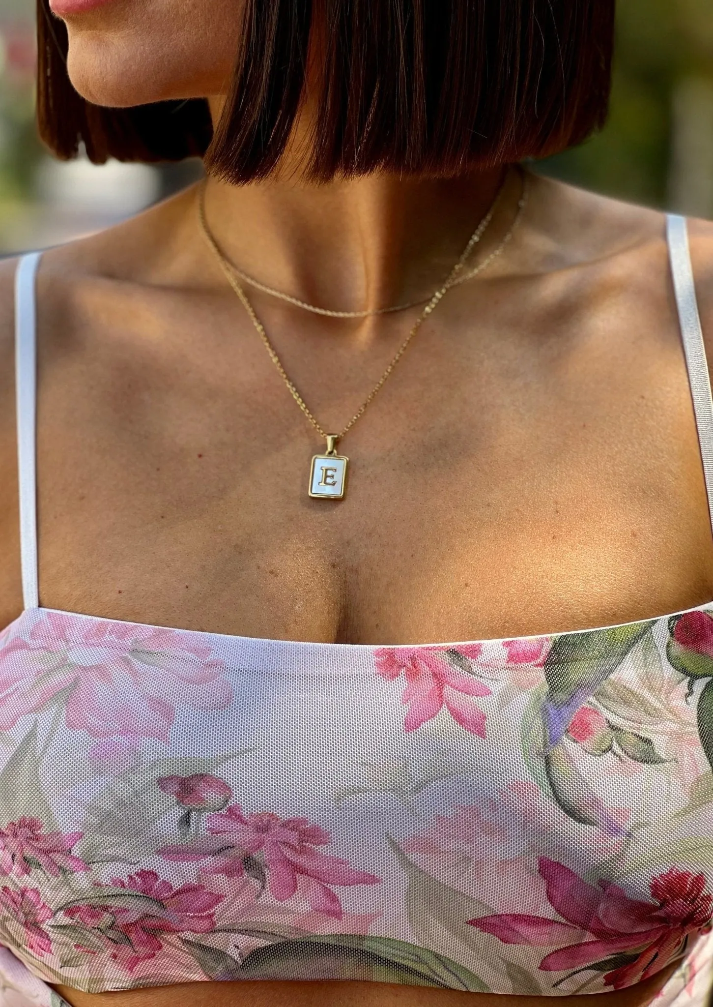 Mother of Pearl Initial Card Necklace