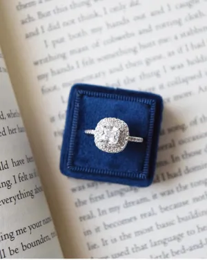 Navy Blue Velvet Square Ring Box