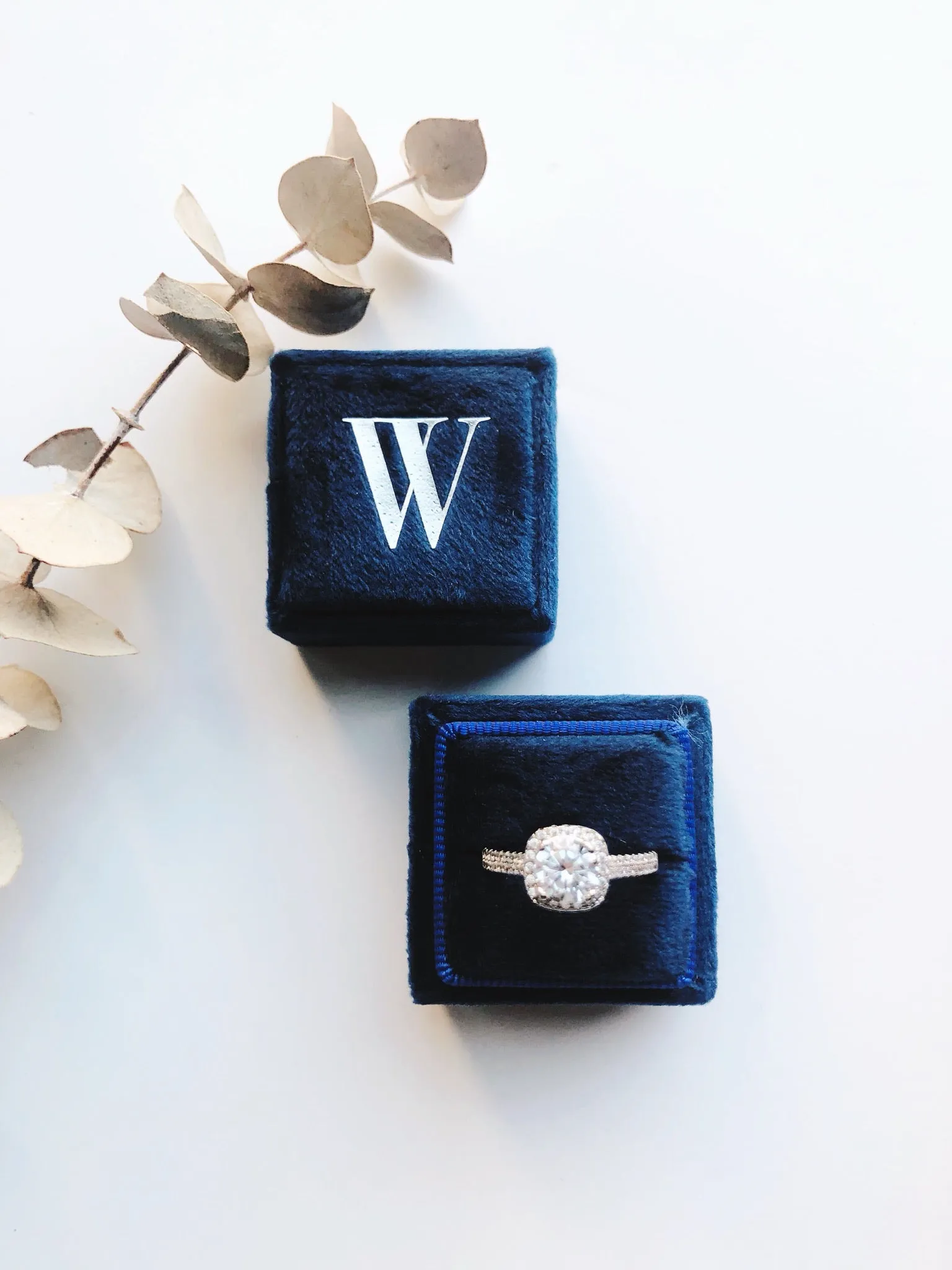 Navy Blue Velvet Square Ring Box