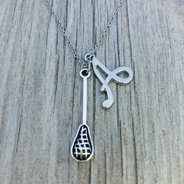Personalized Girls Lacrosse Necklace with Initial Charm