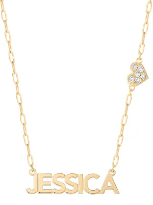 Personalized Necklace with Pav Cubic Zirconia Charm - Gold