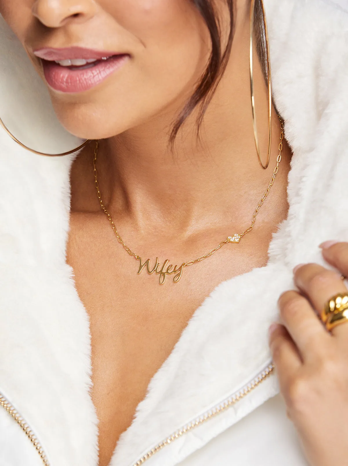 Personalized Necklace with Pav Cubic Zirconia Charm - Gold