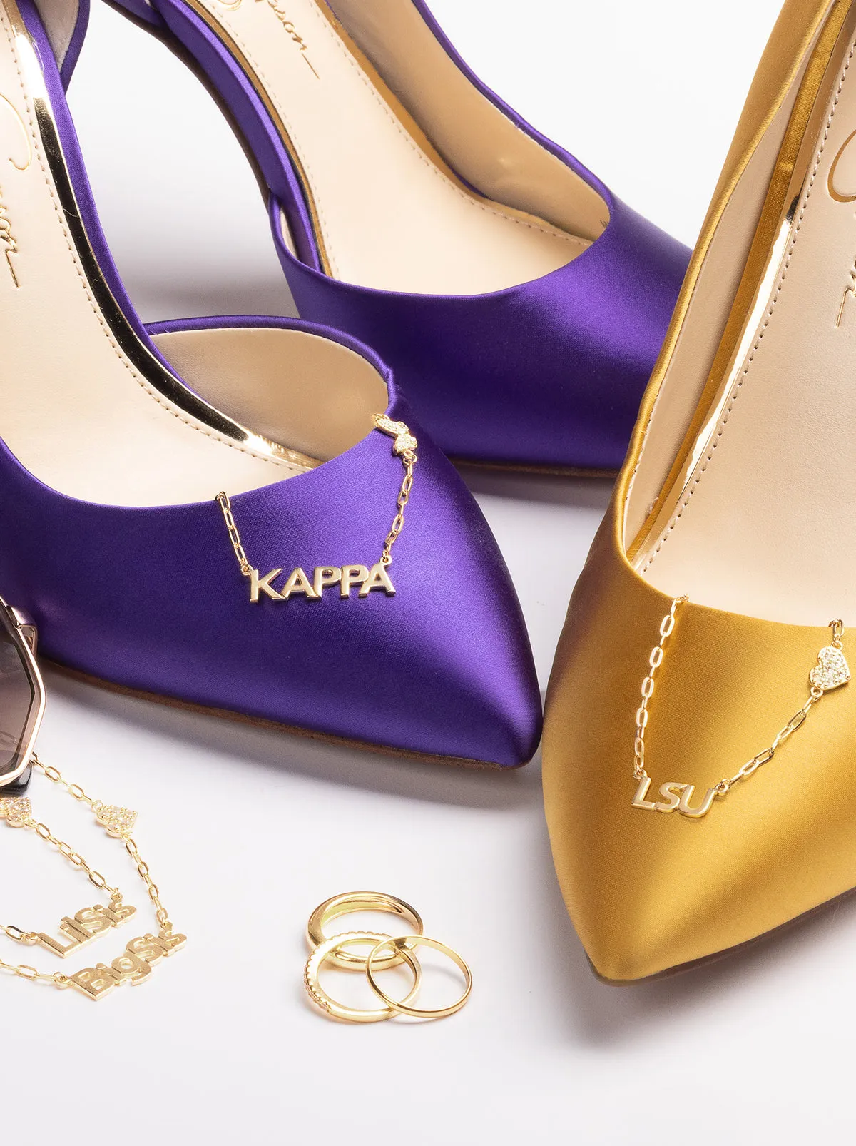 Personalized Necklace with Pav Cubic Zirconia Charm - Gold