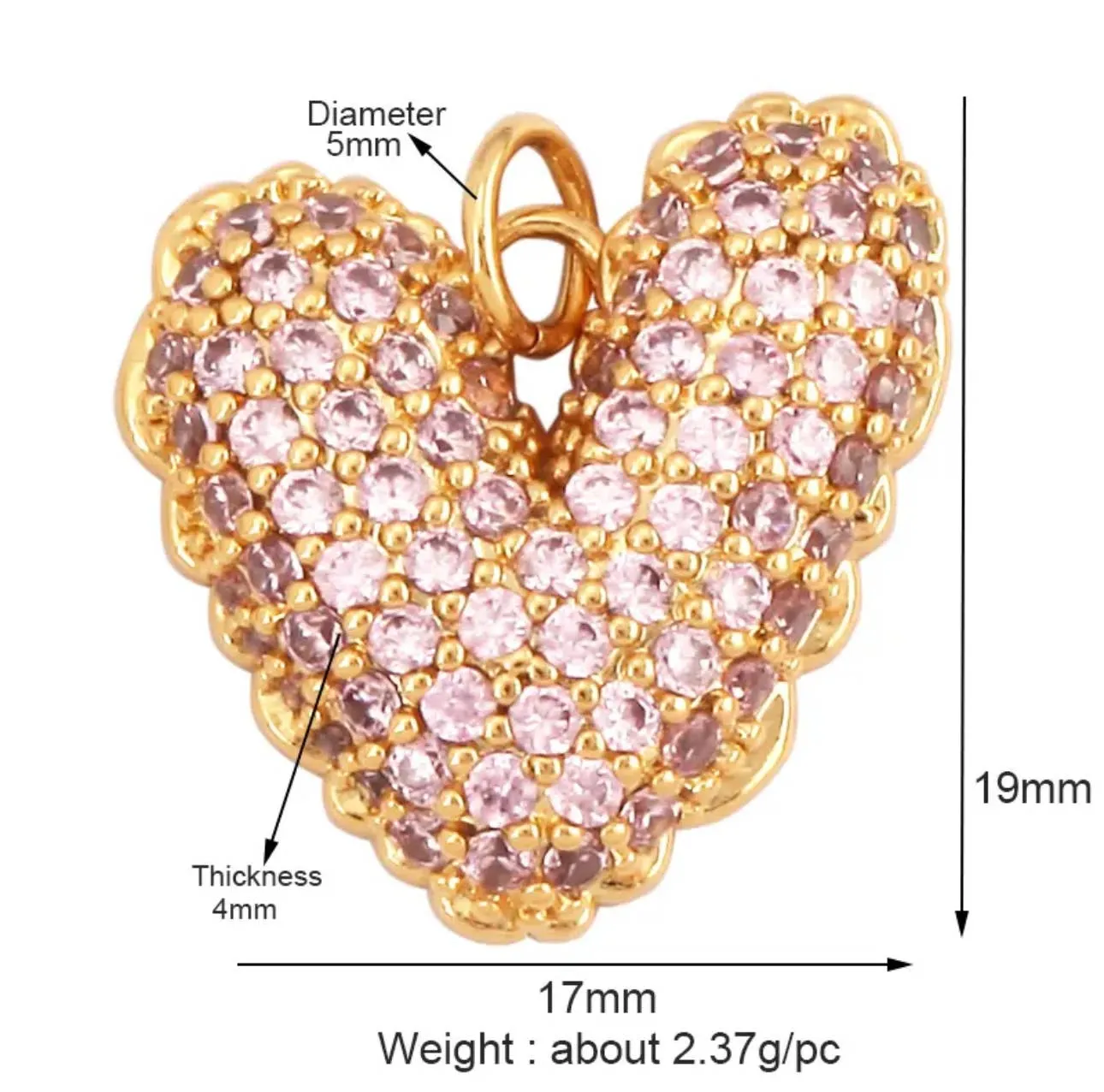 Pink Pave Heart Charm For Charm Bar & Charm Necklaces