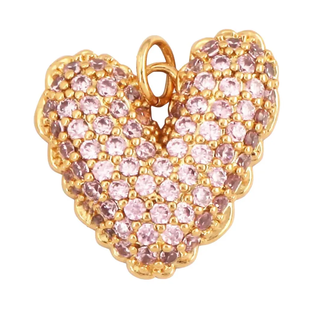 Pink Pave Heart Charm For Charm Bar & Charm Necklaces