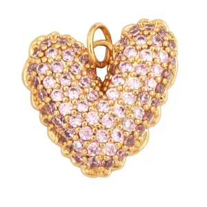 Pink Pave Heart Charm For Charm Bar & Charm Necklaces