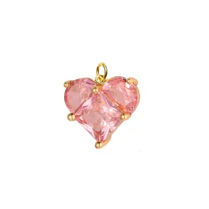 Pink Zircon Heart Charm For Charm Necklace & Bracelet