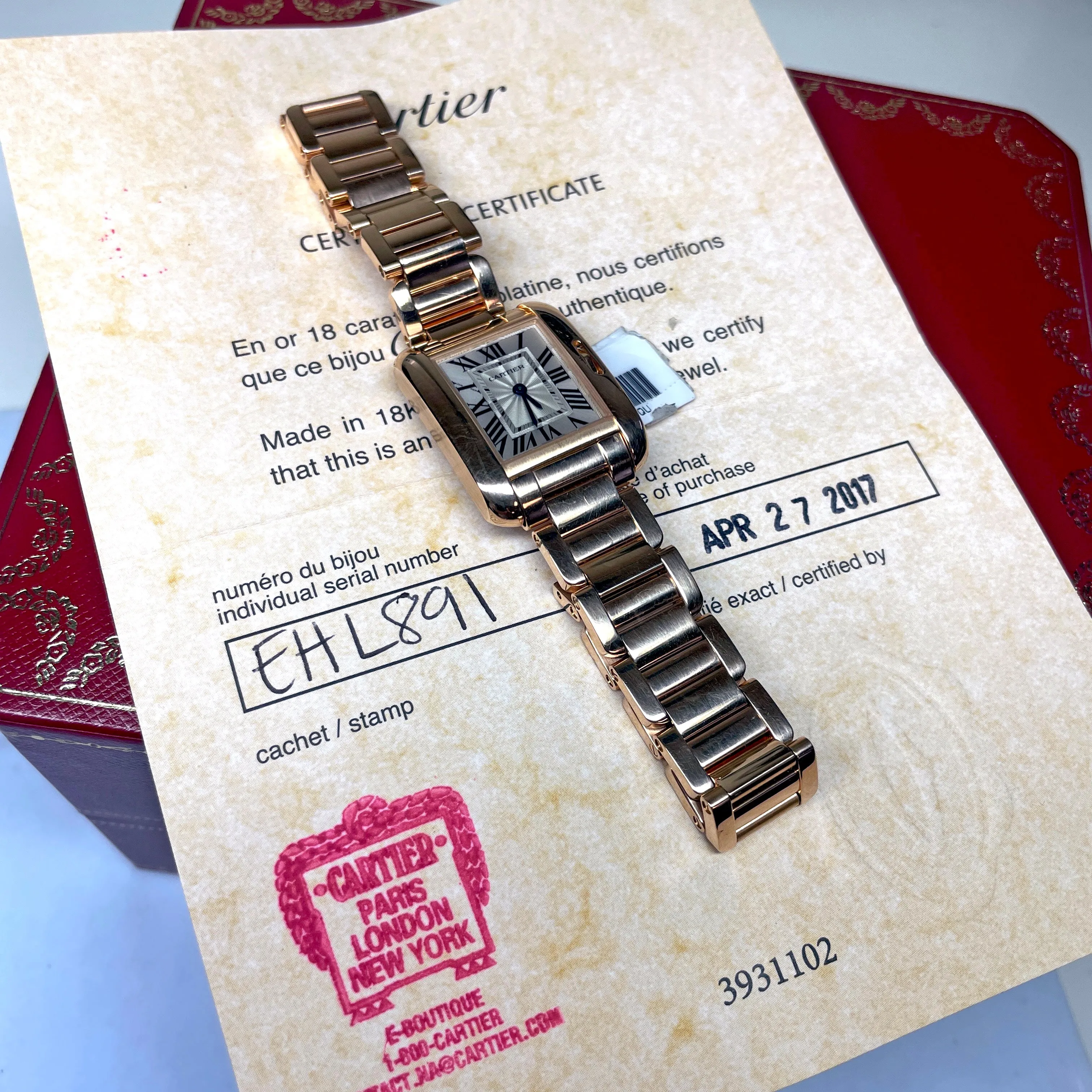 Pre-Owned Cartier Tank Anglaise 18k Rose Gold Quartz Watch W5310013