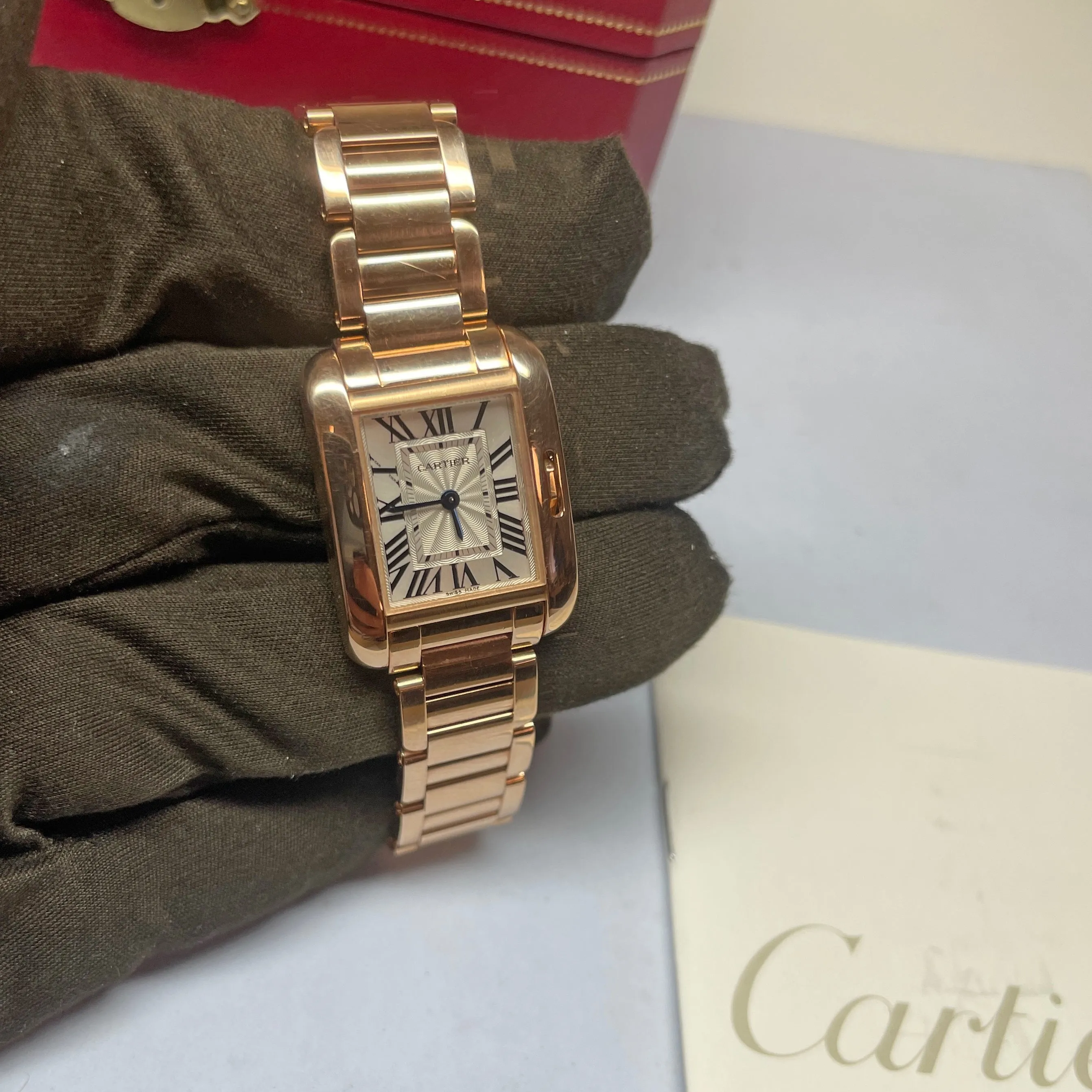 Pre-Owned Cartier Tank Anglaise 18k Rose Gold Quartz Watch W5310013