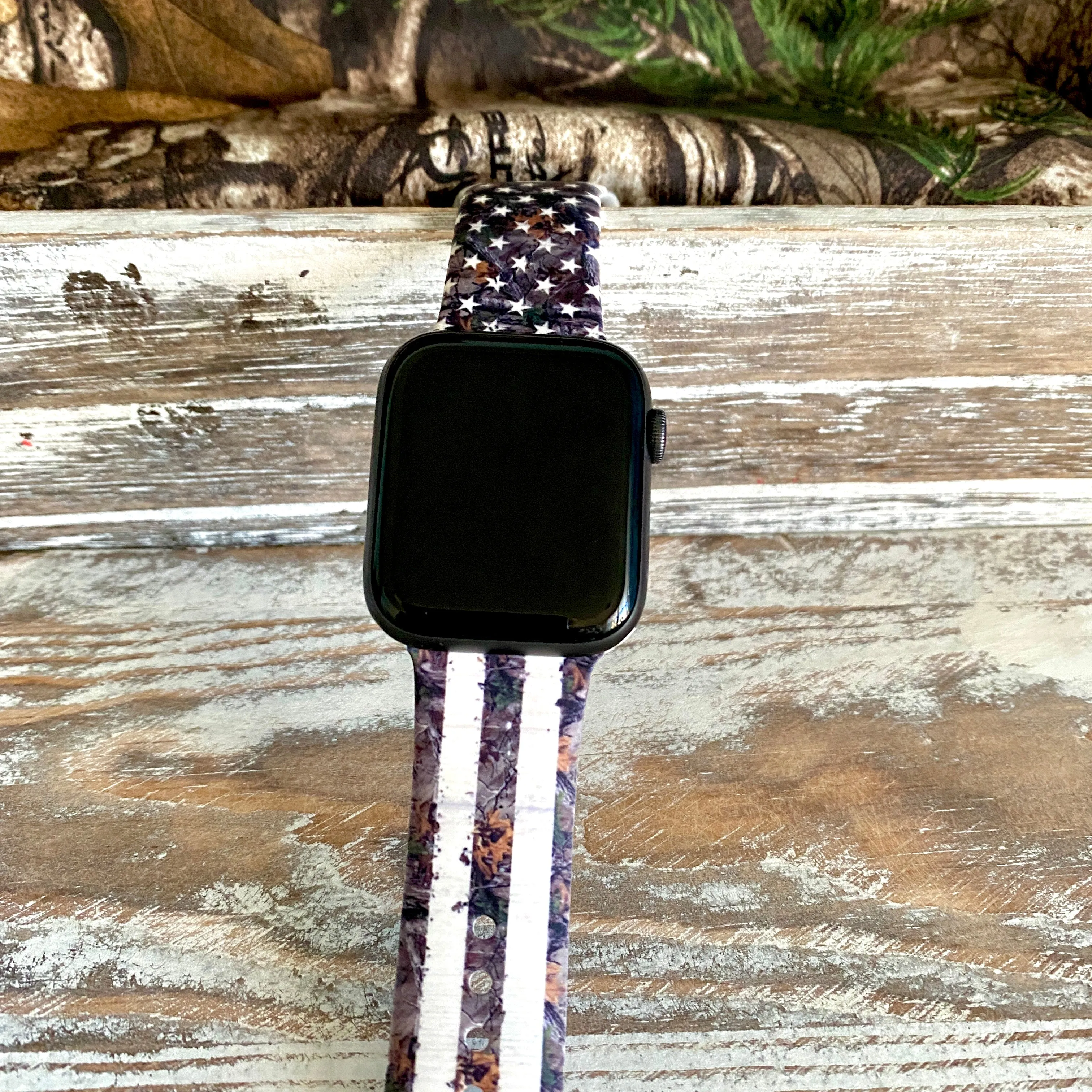 Rustic Camo Flag Print Silicone Band For Apple Watch