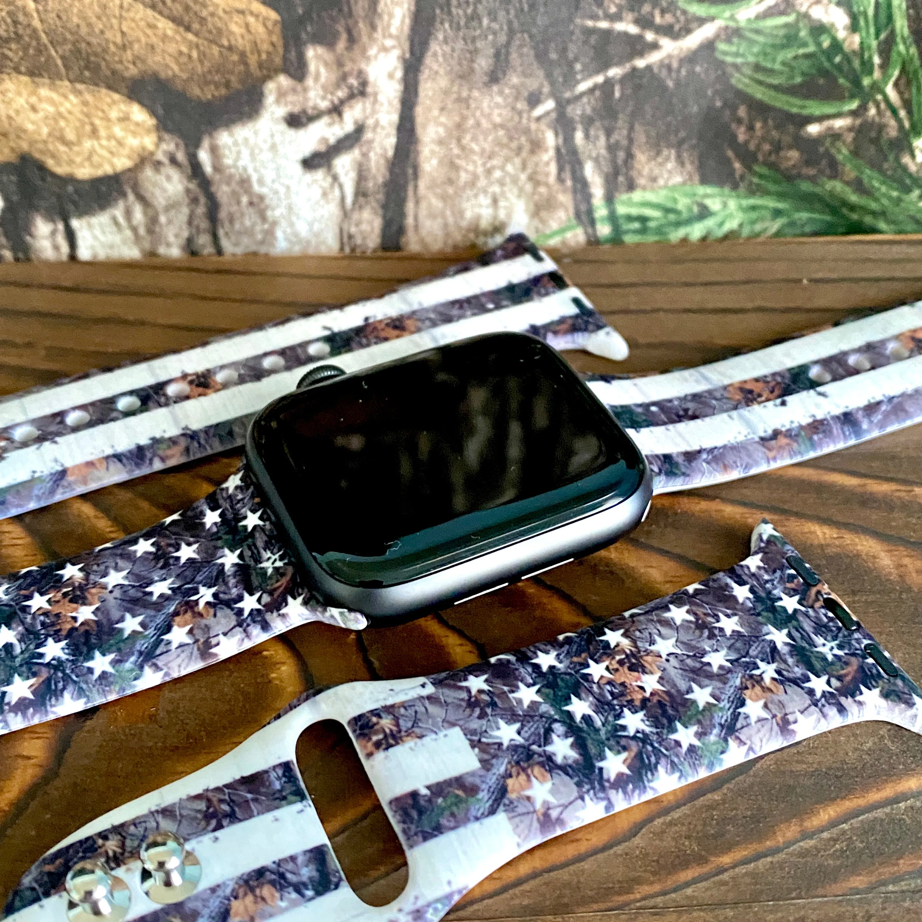 Rustic Camo Flag Print Silicone Band For Apple Watch