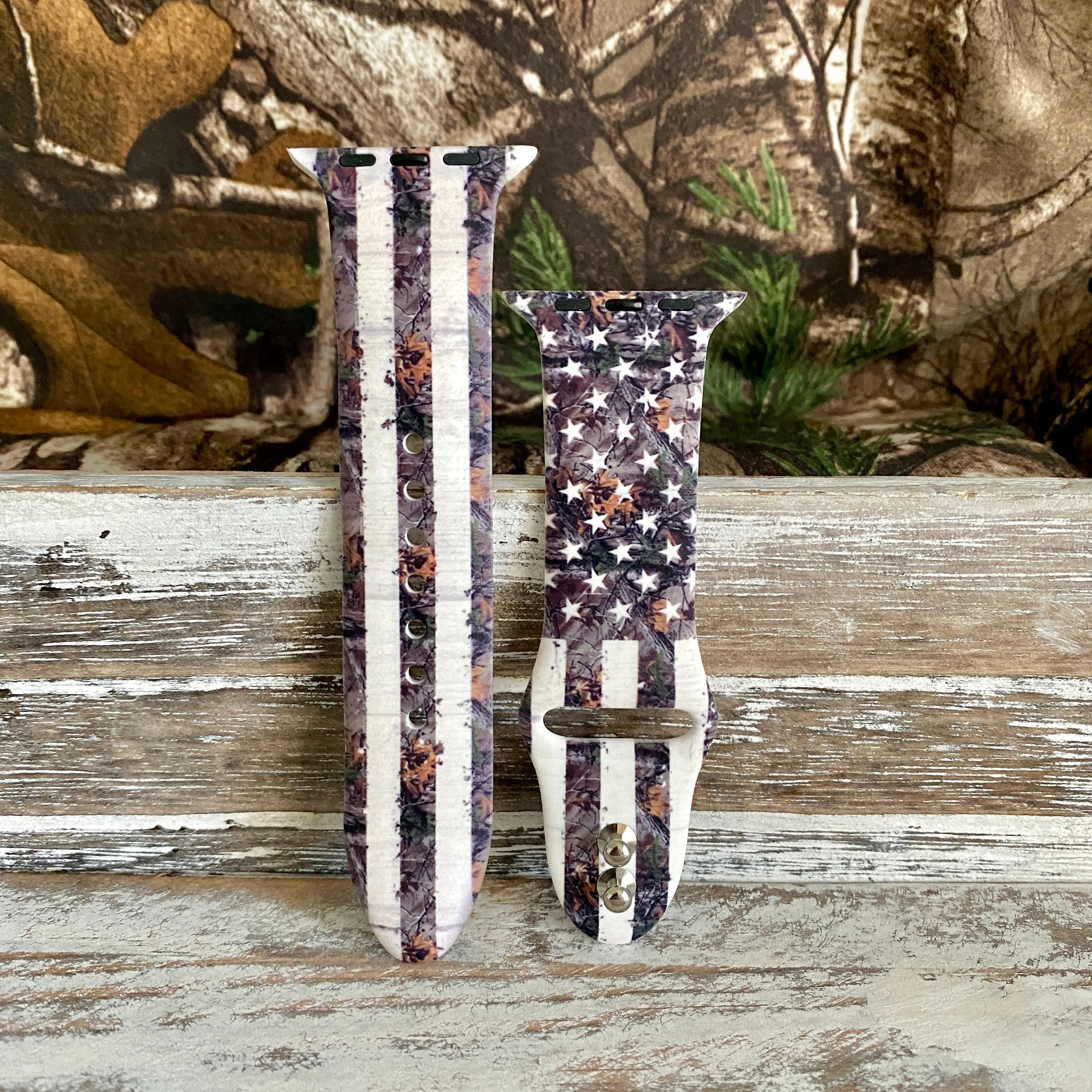 Rustic Camo Flag Print Silicone Band For Apple Watch
