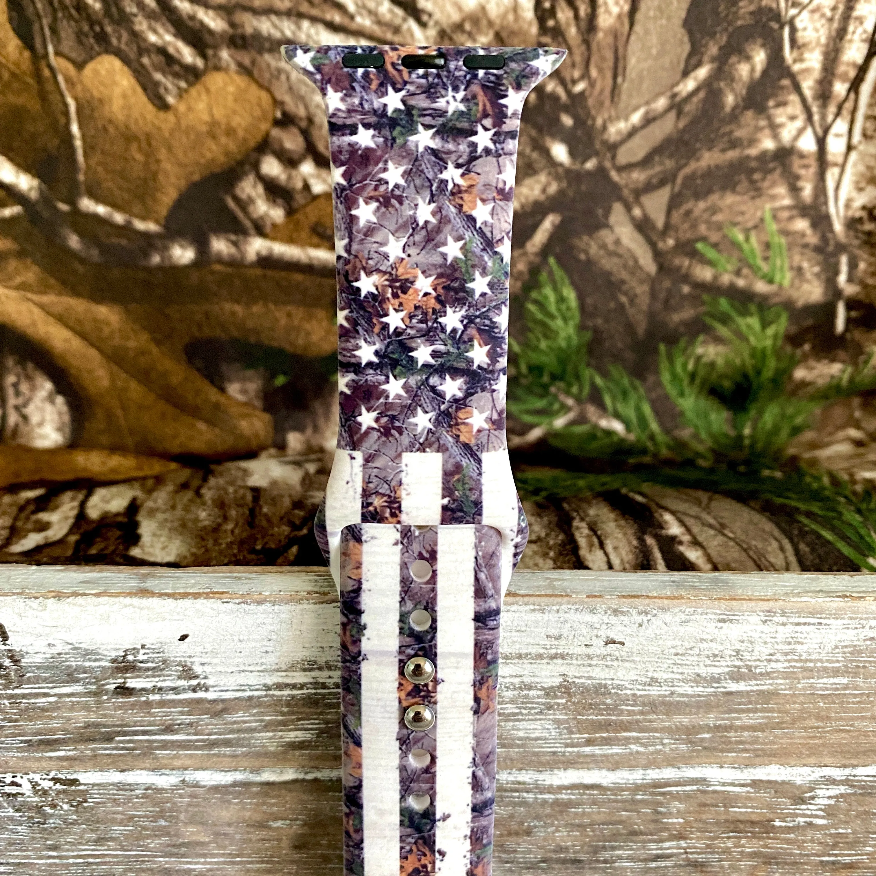 Rustic Camo Flag Print Silicone Band For Apple Watch