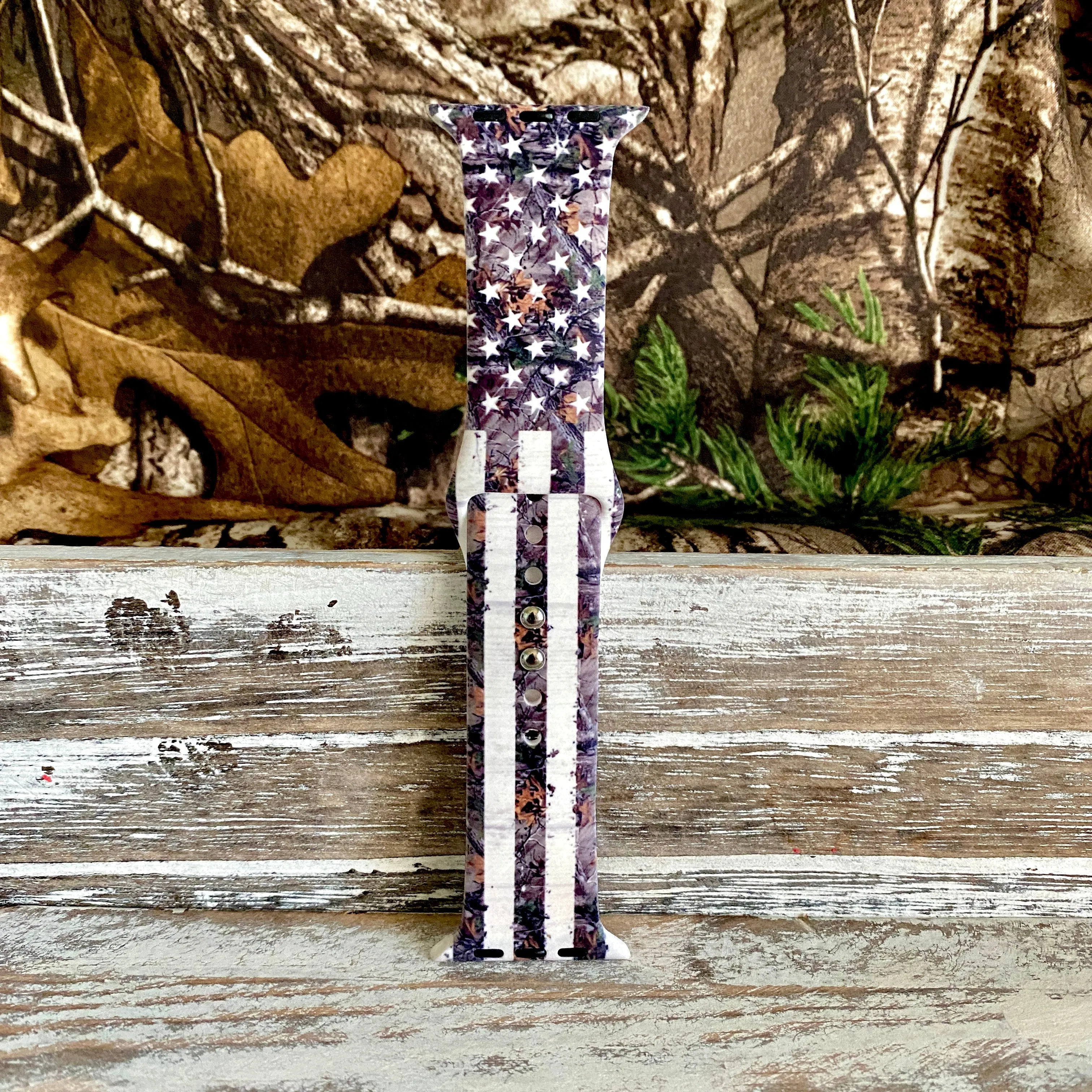 Rustic Camo Flag Print Silicone Band For Apple Watch