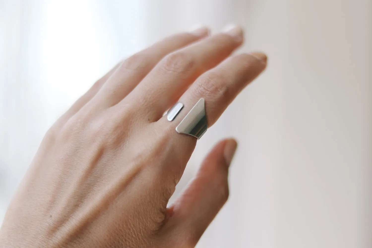 Silver front open ring, adjustable ring, wrapped ring, minimalist jewelry, cuff stacking ring, girl, birthday gift for her, asymmetric ring