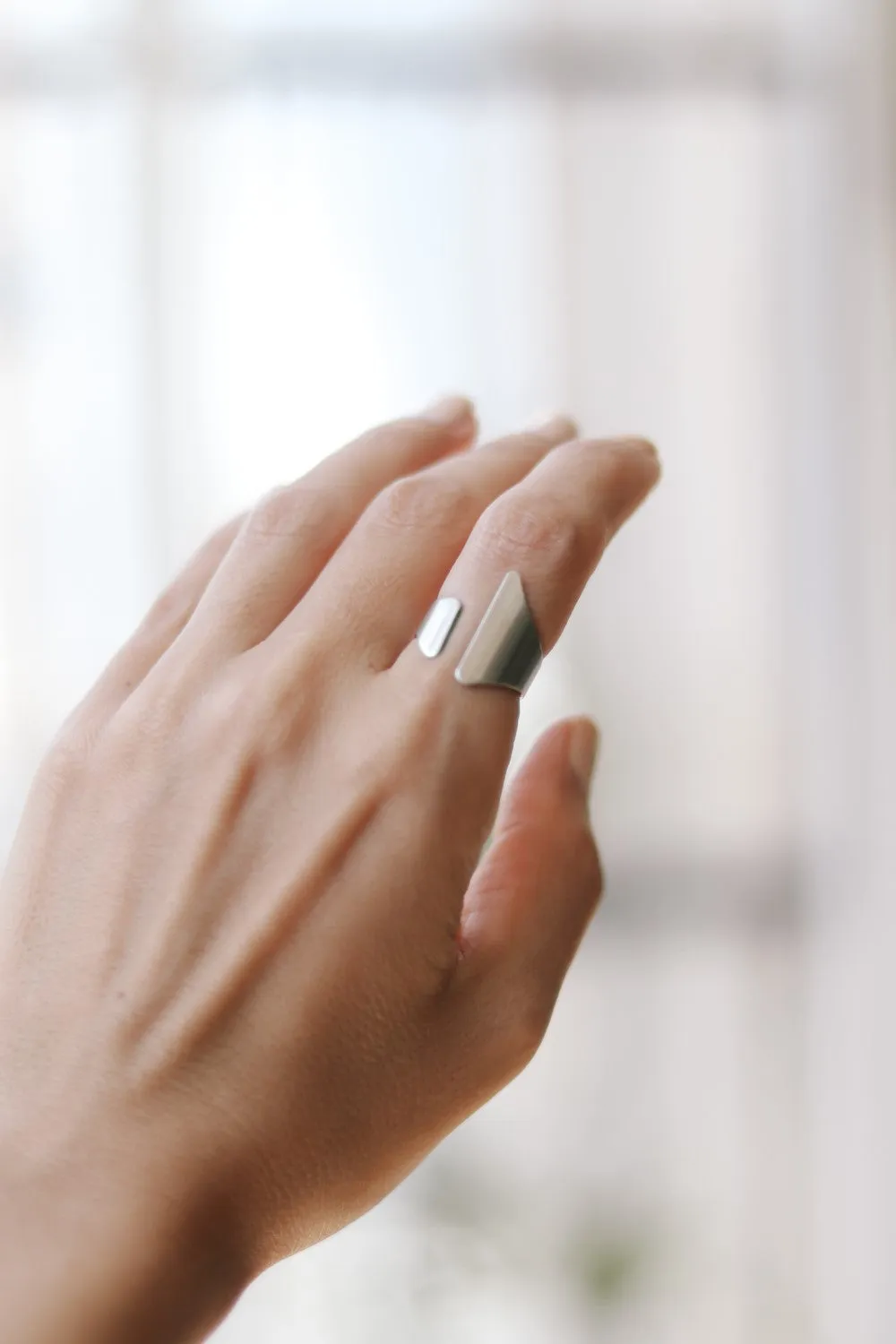 Silver front open ring, adjustable ring, wrapped ring, minimalist jewelry, cuff stacking ring, girl, birthday gift for her, asymmetric ring