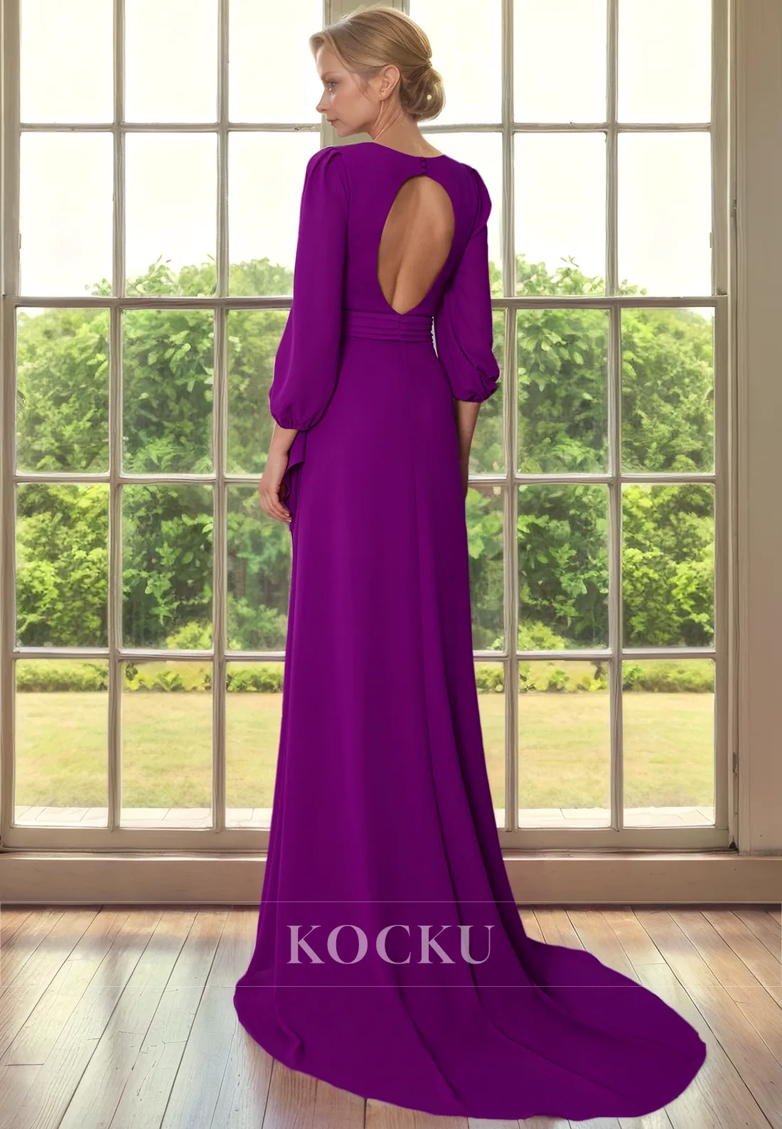 Simple & Casual V-Neck Long sleeves Mermaid Cocktail Mother of the Bride Dress
