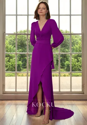 Simple & Casual V-Neck Long sleeves Mermaid Cocktail Mother of the Bride Dress