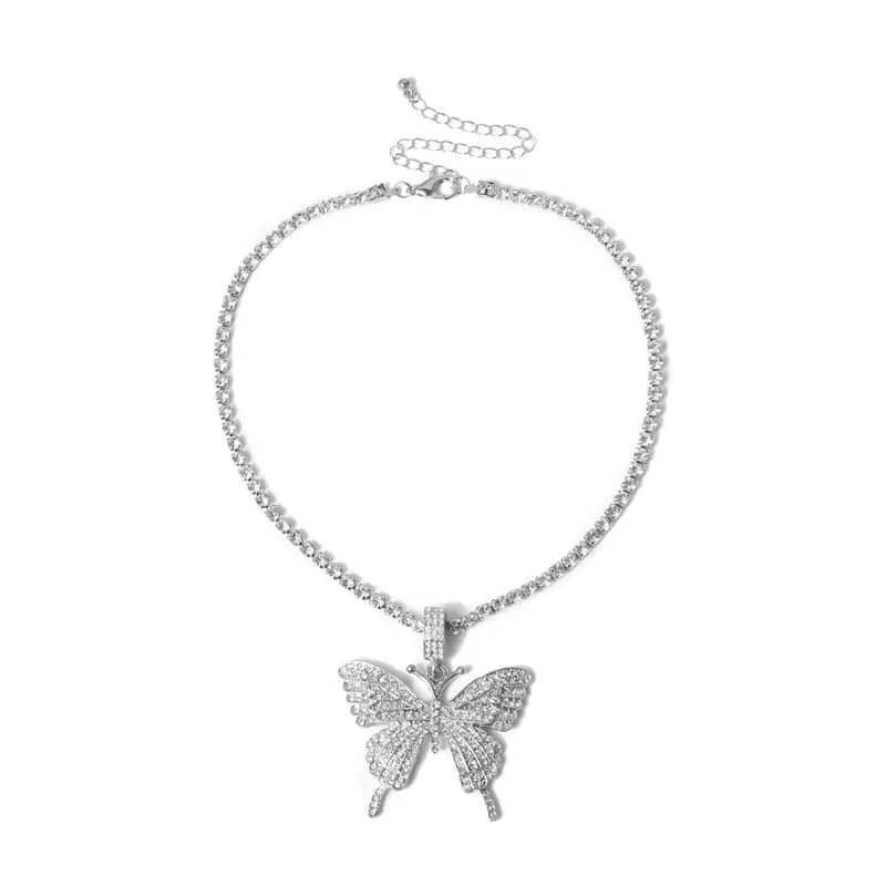 Sparking Fully Iced Out Crystal Pave Butterfly Pendant Cubic Zircon 3D Butterfly Pendant Necklace Fashion Jewelry
