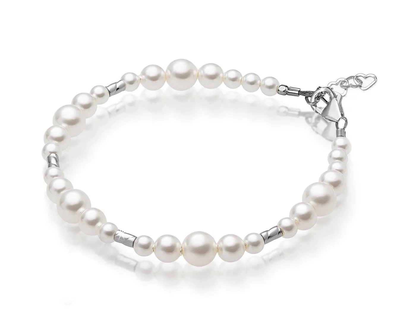 Sterling Silver Bracelet for Girls with White Pearl & Silver Crimps