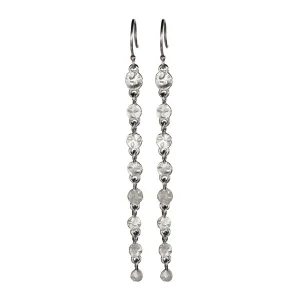 Sterling Silver Long Hammered Disc Earrings